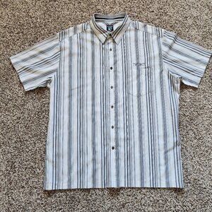 Kuhl Button Up‎ Shirt Mens XL Grey/Blue Stripe Short Sleeve Organic Cotton Blend